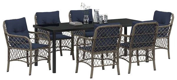 VidaXL Kert étkező szett párnával 7 pcs Szürke és fekete Rattan