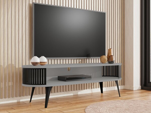 TV-állvány Sordore 108, Fém, Laminált forgácslap, 44x140x40cm, Grafit, Fekete