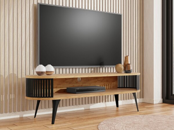 TV-állvány Sordore 108, Fém, Laminált forgácslap, 44x140x40cm, Kézműves aranytölgy, Fekete