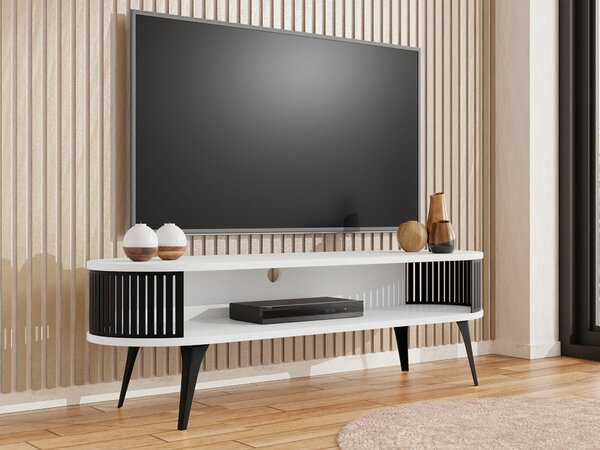TV-állvány Sordore 108, Fém, Laminált forgácslap, 44x140x40cm, Fekete, Fehér