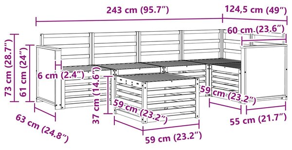 VidaXL Szegmentált kanapé szett 5 pcs Természetes Tömör Akácfa