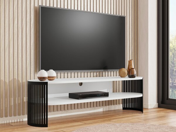 TV-állvány Sordore 121, Fém, Laminált forgácslap, 40x140x40cm, Fekete, Fehér