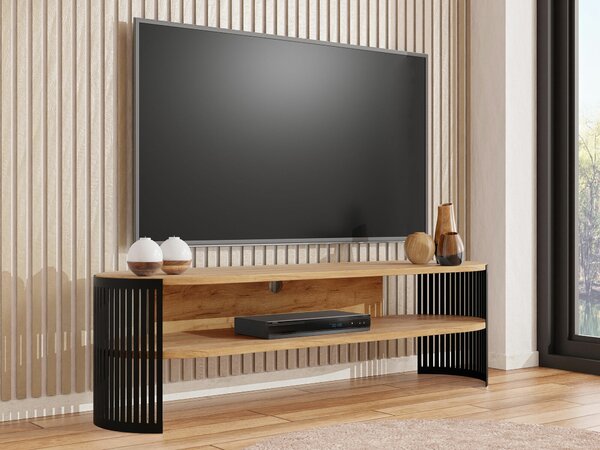 TV-állvány Sordore 121, Fém, Laminált forgácslap, 40x140x40cm, Kézműves aranytölgy, Fekete