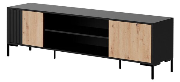 TV-állvány Fabula, Közepes sűrűségű farostlemez, Laminált forgácslap, 54x180x40cm, Artisan tölgy, Fekete