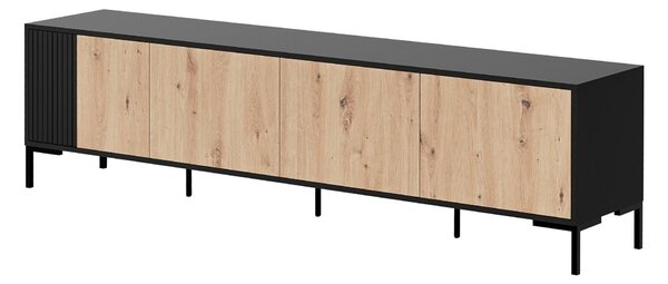 TV-állvány Fabula I, Közepes sűrűségű farostlemez, Laminált forgácslap, 54x200x40cm, Artisan tölgy, Fekete
