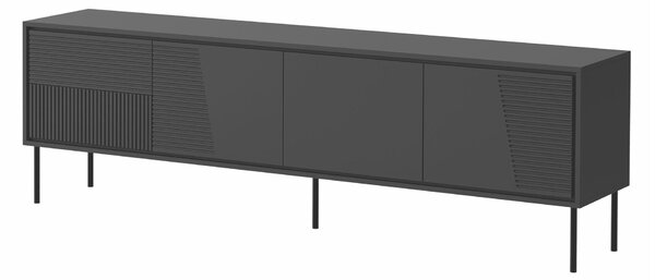 TV-állvány Charlotte 209, Közepes sűrűségű farostlemez, Laminált forgácslap, 61x200x38cm, Fekete