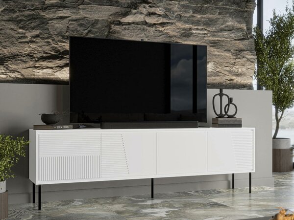 TV-állvány Charlotte 209, Közepes sűrűségű farostlemez, Laminált forgácslap, 61x200x38cm, Fehér