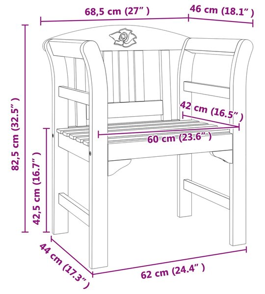 VidaXL pad Természetes Olaj Bevonat 68,5 x 46 x 82,5 cm Tömör Akácfa