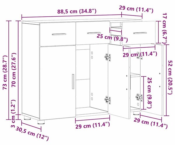 VidaXL Széf FLORIN 88,5 x 30,5 x 73 cm Artisan tölgy Szerelt Fa