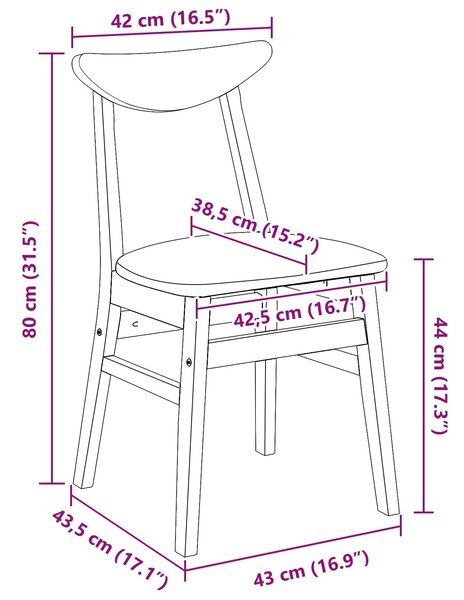 VidaXL Étkező Székek 2 pcs Természetes 42 x 47.5 x 81 cm Tömör Gumi Fa