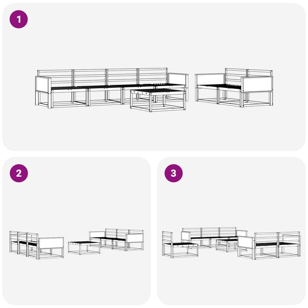 VidaXL Kültéri kanapé szett 7 pcs Természetes Tömör Akácfa