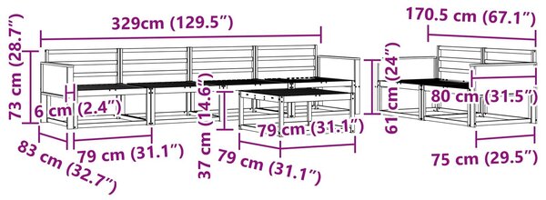 VidaXL Kültéri kanapé szett 7 pcs Természetes Tömör Akácfa