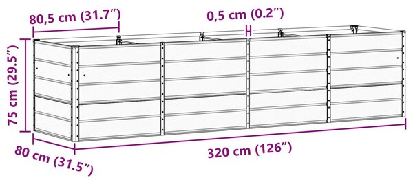 VidaXL Növénytartó Ívó 320 x 80 x 75 cm Acél