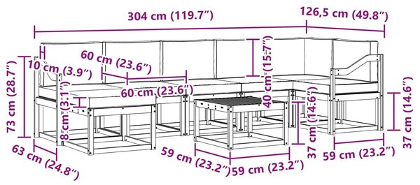 VidaXL Kültéri kanapé szett 8 pcs Fehér és Világosszürke