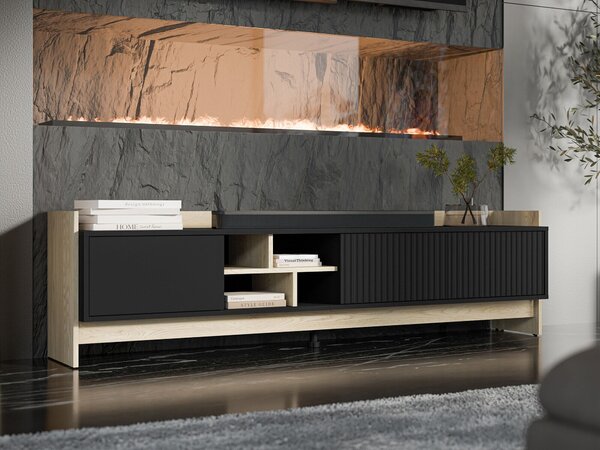 TV-állvány Mavnoli 106, Laminált forgácslap, 51x190x38cm, Cremona tölgy, Fekete