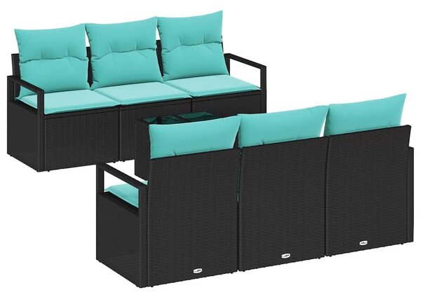 VidaXL Polirattan kanapé szett párnával, 7 db-os, fekete és türkiz