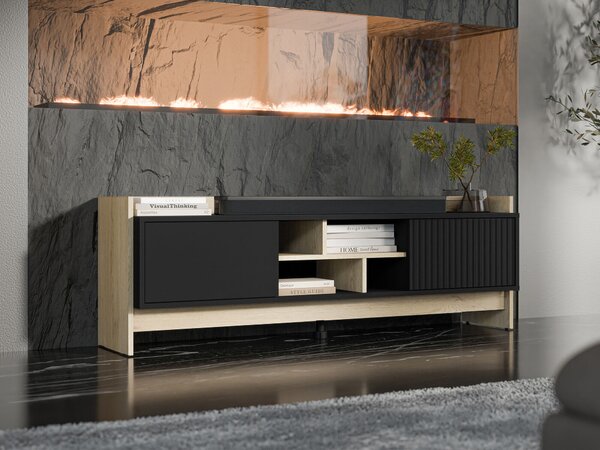 TV-állvány Mavnoli 105, Laminált forgácslap, 51x150x38cm, Cremona tölgy, Fekete