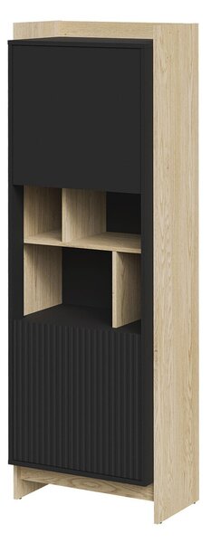 Könyvespolc Mavnoli 107, Ajtókkal, Zárt, Laminált forgácslap, 181x59x38cm, Cremona tölgy, Fekete