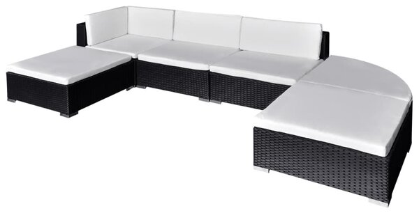 VidaXL 6 részes fekete polyrattan kerti ülőgarnitúra párnákkal