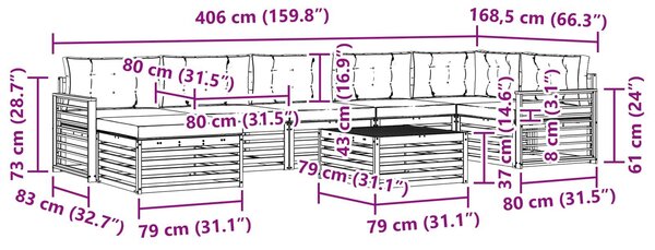 VidaXL Kültéri kanapé szett párnával 8 pcs Fehér és Antracitszürke