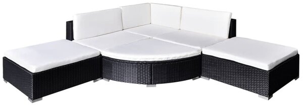 VidaXL 6 részes fekete polyrattan kerti ülőgarnitúra párnákkal