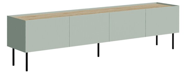 TV-állvány Melbela 107, Közepes sűrűségű farostlemez, Laminált forgácslap, 52x200x40cm, Világos olajfa, Tölgy