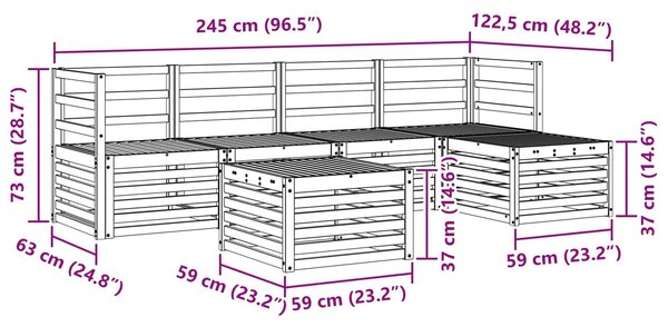 VidaXL Kültéri kanapé szett 6 pcs Fehér Tömör Akácfa