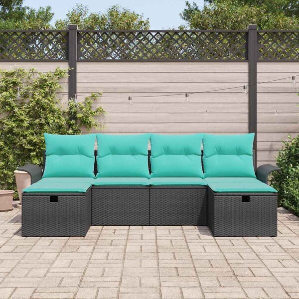 VidaXL Kerti Kanapé Szett párnával tárolóval 6 pcs Fekete Poli rattan