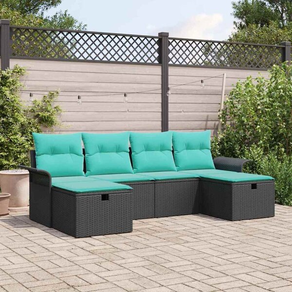 VidaXL Kerti Kanapé Szett párnával tárolóval 6 pcs Fekete Poli rattan
