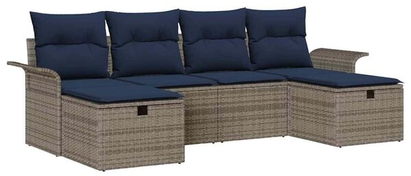 VidaXL Kerti Kanapé Szett 6 pcs Szürke és Tengerész Kék polirattan