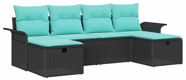 VidaXL Kerti Kanapé Szett párnával tárolóval 6 pcs Fekete Poli rattan