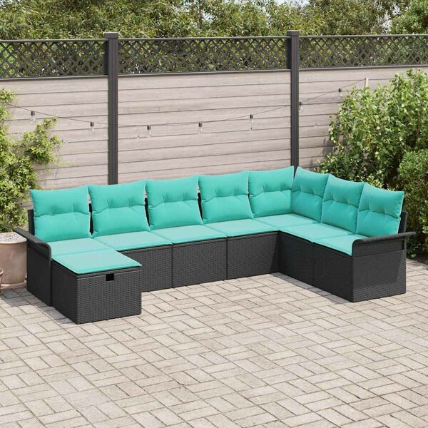 VidaXL Kerti Kanapé Szett párnával tárolóval 8 pcs Fekete Poli rattan