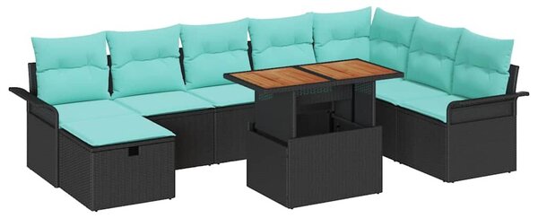VidaXL Kerti Kanapé Szett 9 pcs Fekete polirattan