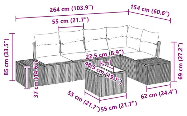 VidaXL Kerti Kanapé Szett párnával 6 pcs Barna polirattan