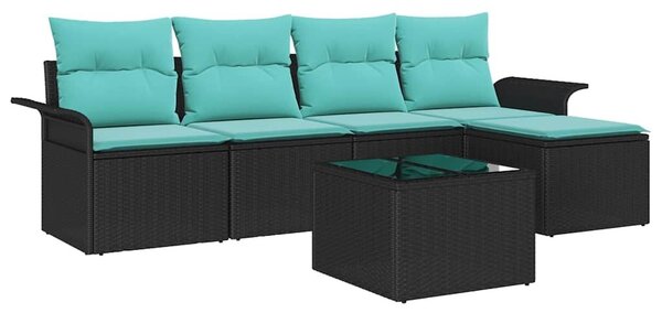 VidaXL Kerti Kanapé Szett tárolóval 6 pcs Fekete polirattan
