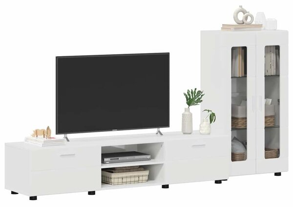 VidaXL TV szekrény garnitúra FLORIN 3 db Magas Fényű Fehér Szerelt Fa