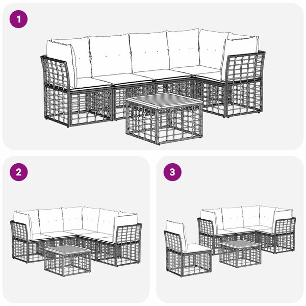 VidaXL Kültéri kanapé szett 6 pcs Természetes és Krémszínű Fehér