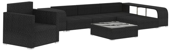 VidaXL 8 részes fekete polyrattan kerti bútorszett párnákkal
