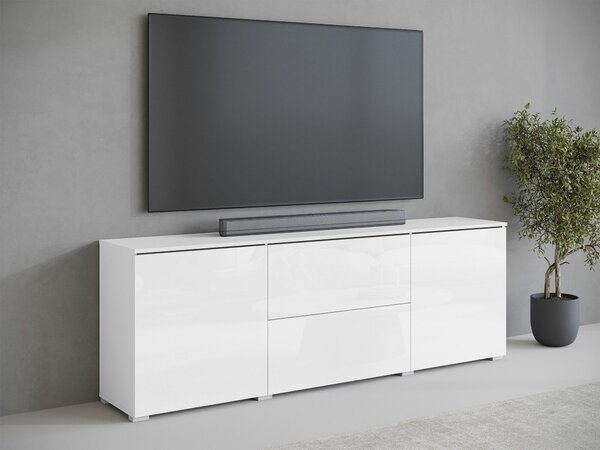 TV-állvány Mirfivo 104, Laminált forgácslap, 62x180x35cm, Fehér, Fényes fehér