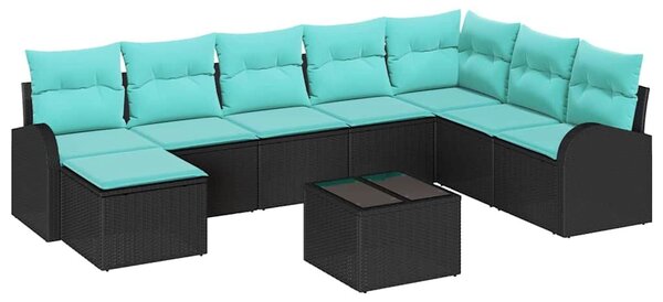 VidaXL Kanapé Szett párnával 9 pcs Fekete és Türkiz polirattan