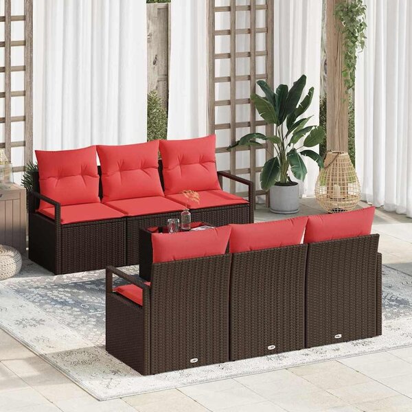 VidaXL Kerti Kanapé Szett párnával 7 pcs Beige és Piros polirattan