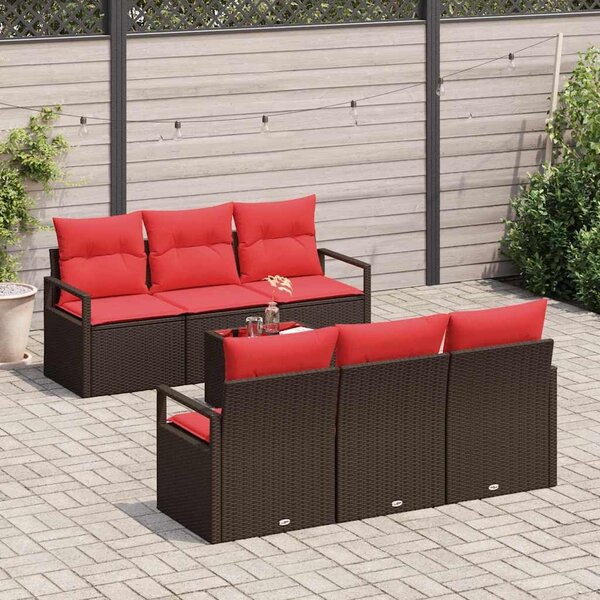 VidaXL Kerti Kanapé Szett párnával 7 pcs Beige és Piros polirattan