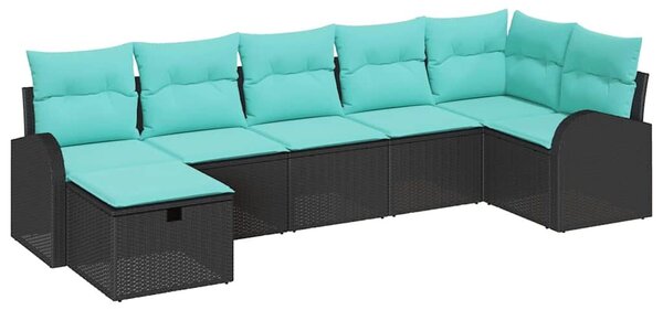 VidaXL Kerti Kanapé Szett párnával tárolóval 7 pcs Fekete polirattan