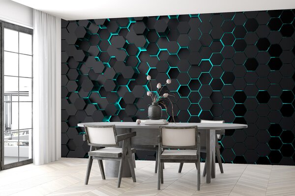 Fotótapéta "Fekete türkiz hatszög", Fotótapéta absztrakt, u93618d3 : Uwalls.hu