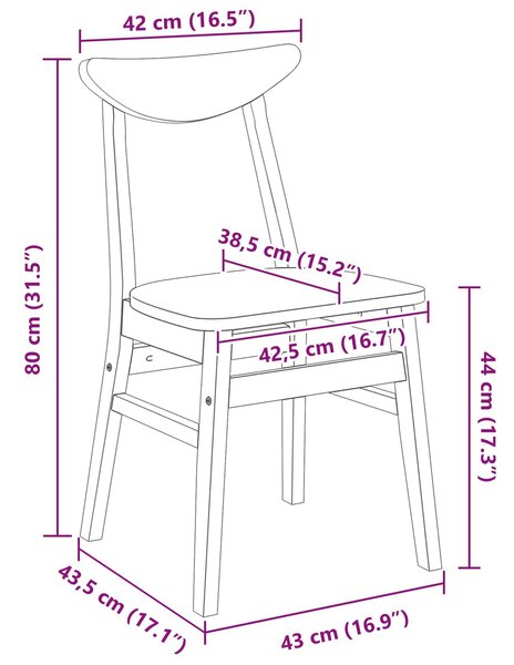 VidaXL Étkező Székek 2 pcs Fehér 42 x 47.5 x 81 cm Tömör Gumi Fa