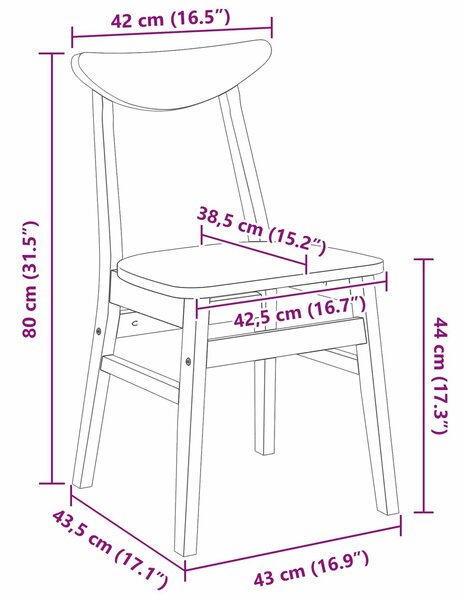 VidaXL Étkező Székek 2 pcs Fehér 42 x 47.5 x 81 cm Tömör Gumi Fa
