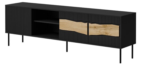 TV-állvány Monevare 102, Közepes sűrűségű farostlemez, Laminált forgácslap, 62x190x40cm, Fekete, Wotan tölgy