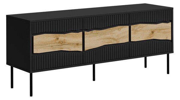 TV-állvány Monevare 103, Közepes sűrűségű farostlemez, Laminált forgácslap, 62x144x40cm, Fekete, Wotan tölgy