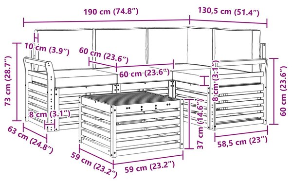 VidaXL Kültéri kanapé szett 5 pcs Fehér és Bézs 59 x 59 x 37 cm