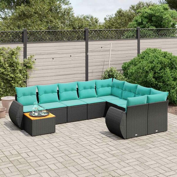 VidaXL 10 db fekete polyrattan kerti kanapégarnitúra párnákkal
